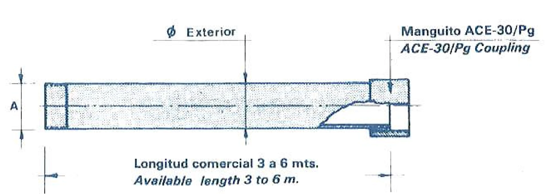 Plano del tubo de acero sin soldadura tipo Pg ACE-07 con manguito ACE-30/Pg
