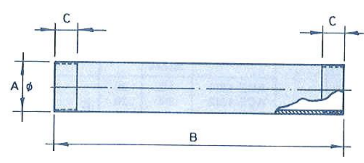 Plano acotado del tubo corto de 150 mm. para empalmes ACE-11