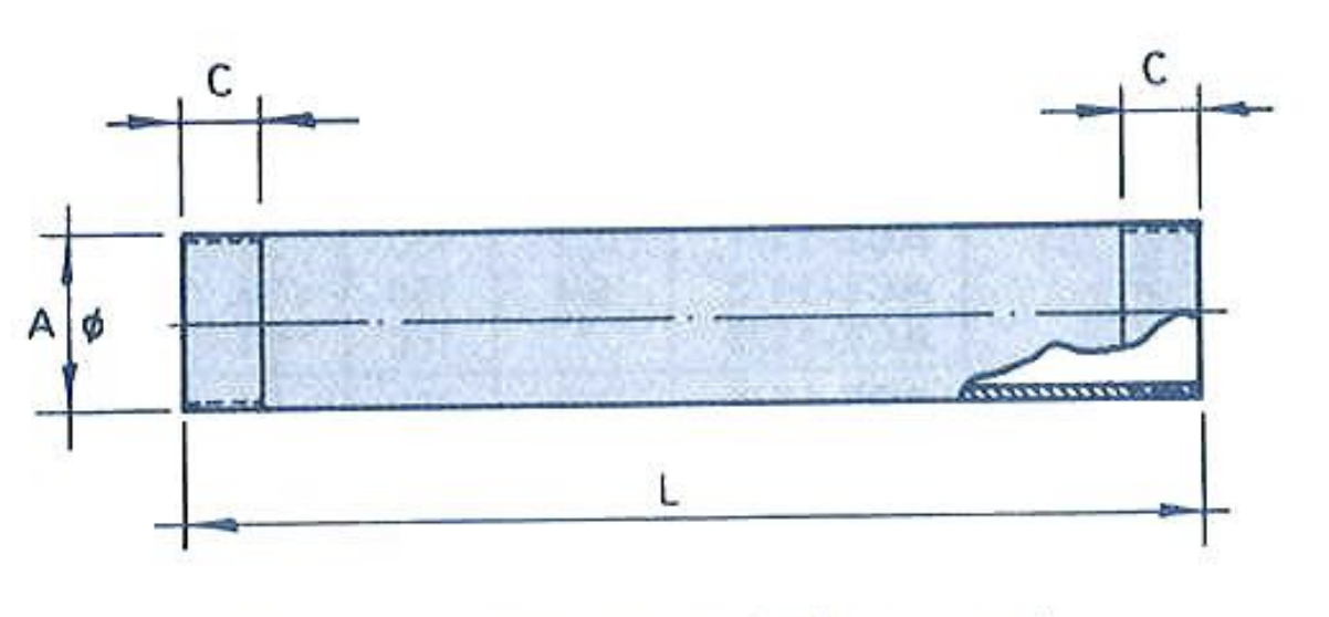 Plano acotado del tubo de longitud «L» para empalme ACE-13